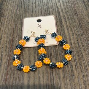 Floral Hoop Earrings in Orange and Blue